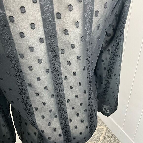 Vintage Loren Women Medium Open Front Dot Pattern Sheer Blouse Black Long Sleeve - Picture 10 of 15